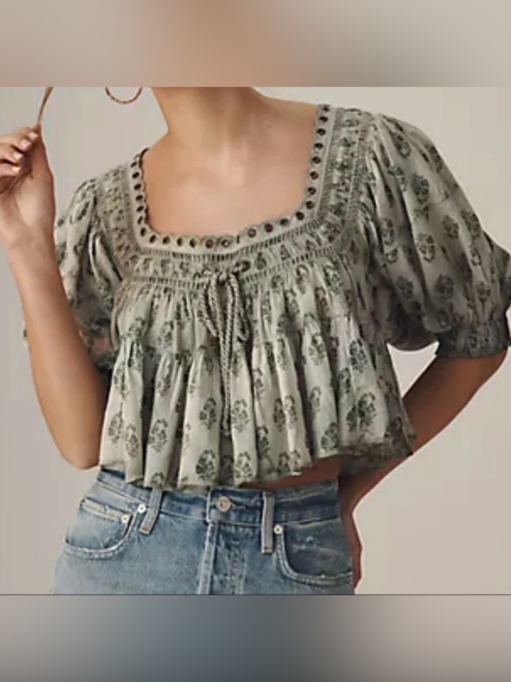 NWT Pilcro Boho Smocked Square-Neck Peasant Top Small